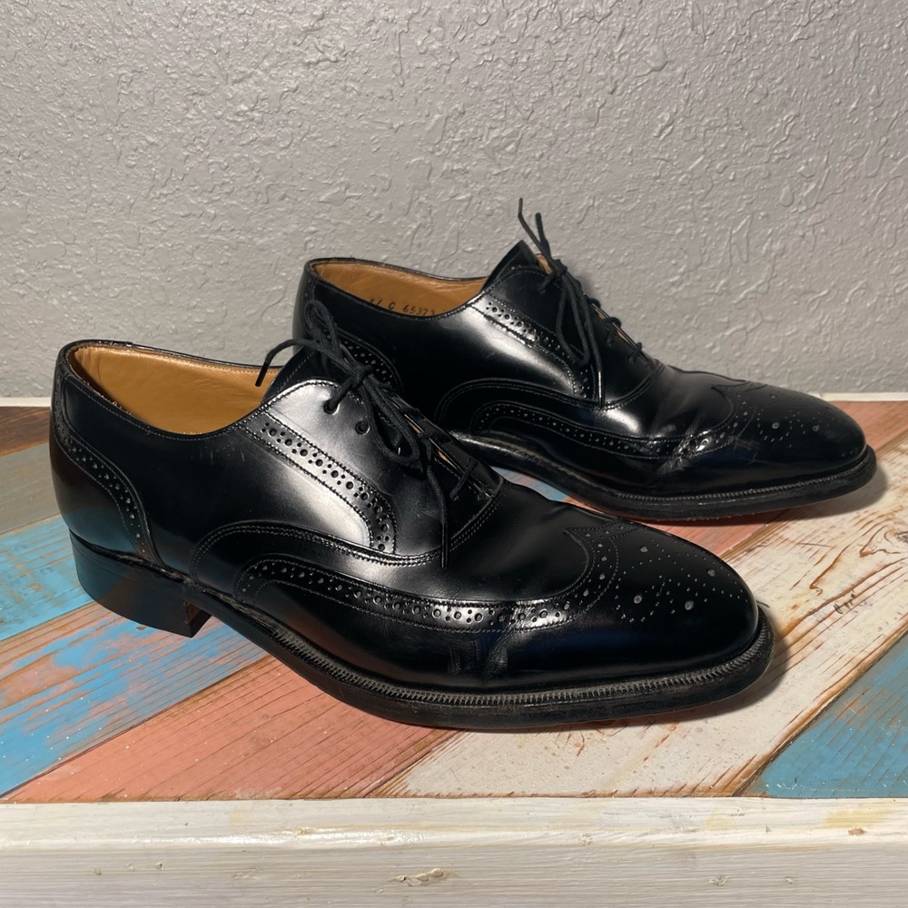 Johnston & Murphy Optima Mens wingtip oxfords dress shoes 7.5 black made in USA
